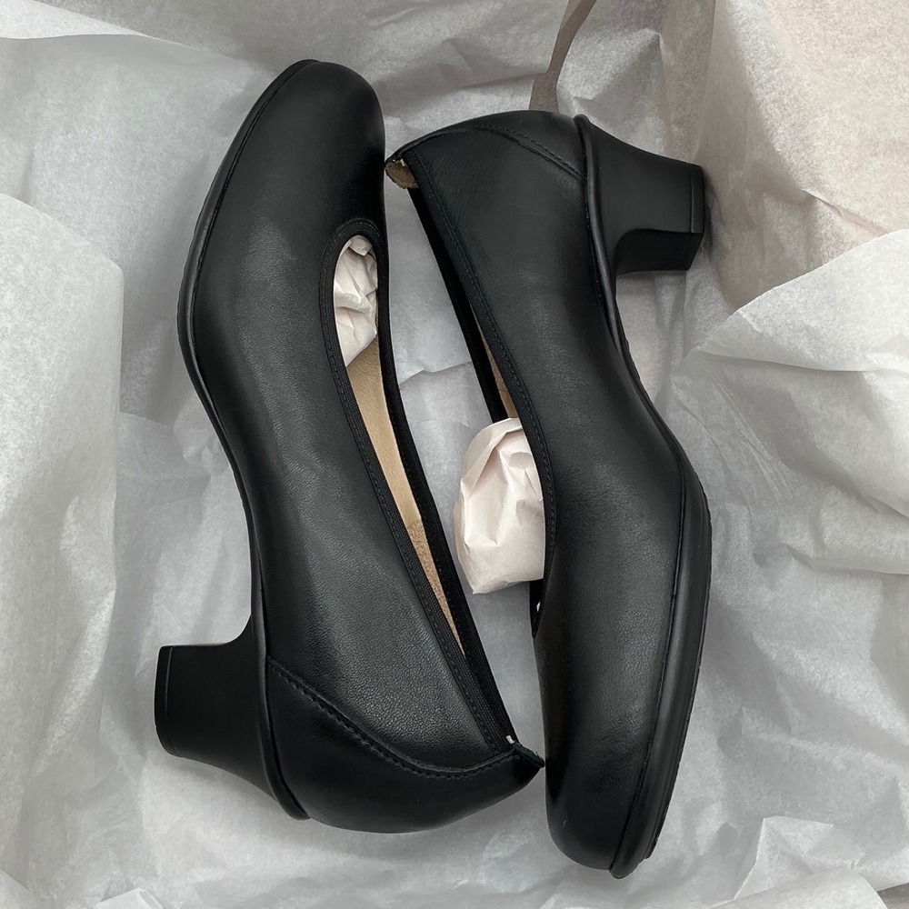 SAS Womens Black Leather Comfort Pumps Low Block Heel Made in USA Round Toe 7N - Picture 4 of 10